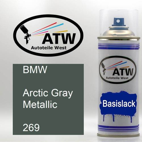 BMW, Arctic Gray Metallic, 269: 400ml Sprühdose, von ATW Autoteile West.